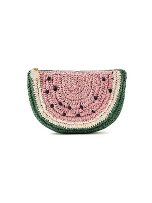 Accessorize London Women's Woven Pink Watermelon Slice Pouch Make Up Bag