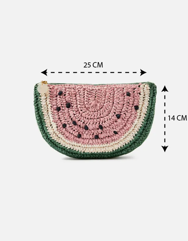 Accessorize London Women's Woven Pink Watermelon Slice Pouch Make Up Bag