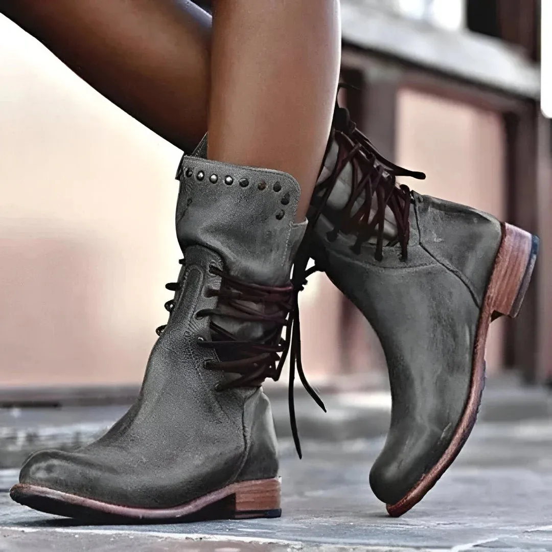 ALMA | Women's Edgy Vegan Leather Lace-Up Boots