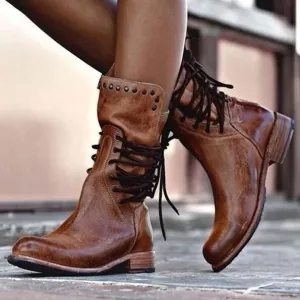 ALMA | Women's Edgy Vegan Leather Lace-Up Boots