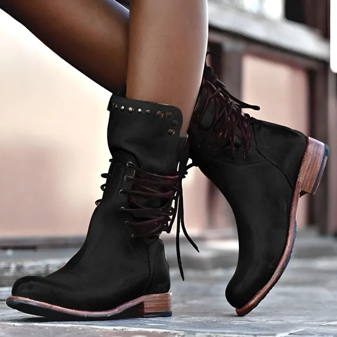 ALMA | Women's Edgy Vegan Leather Lace-Up Boots