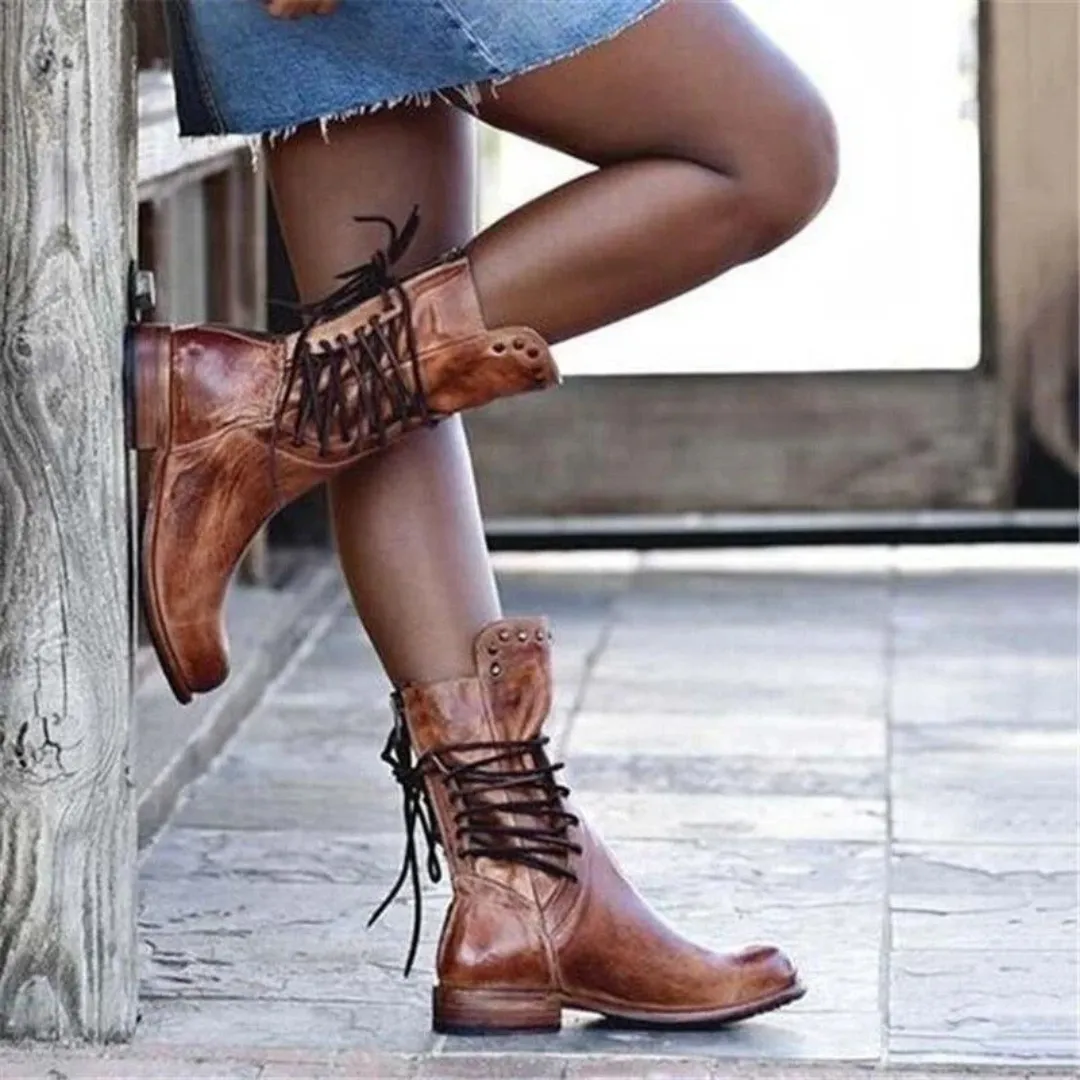 ALMA | Women's Edgy Vegan Leather Lace-Up Boots