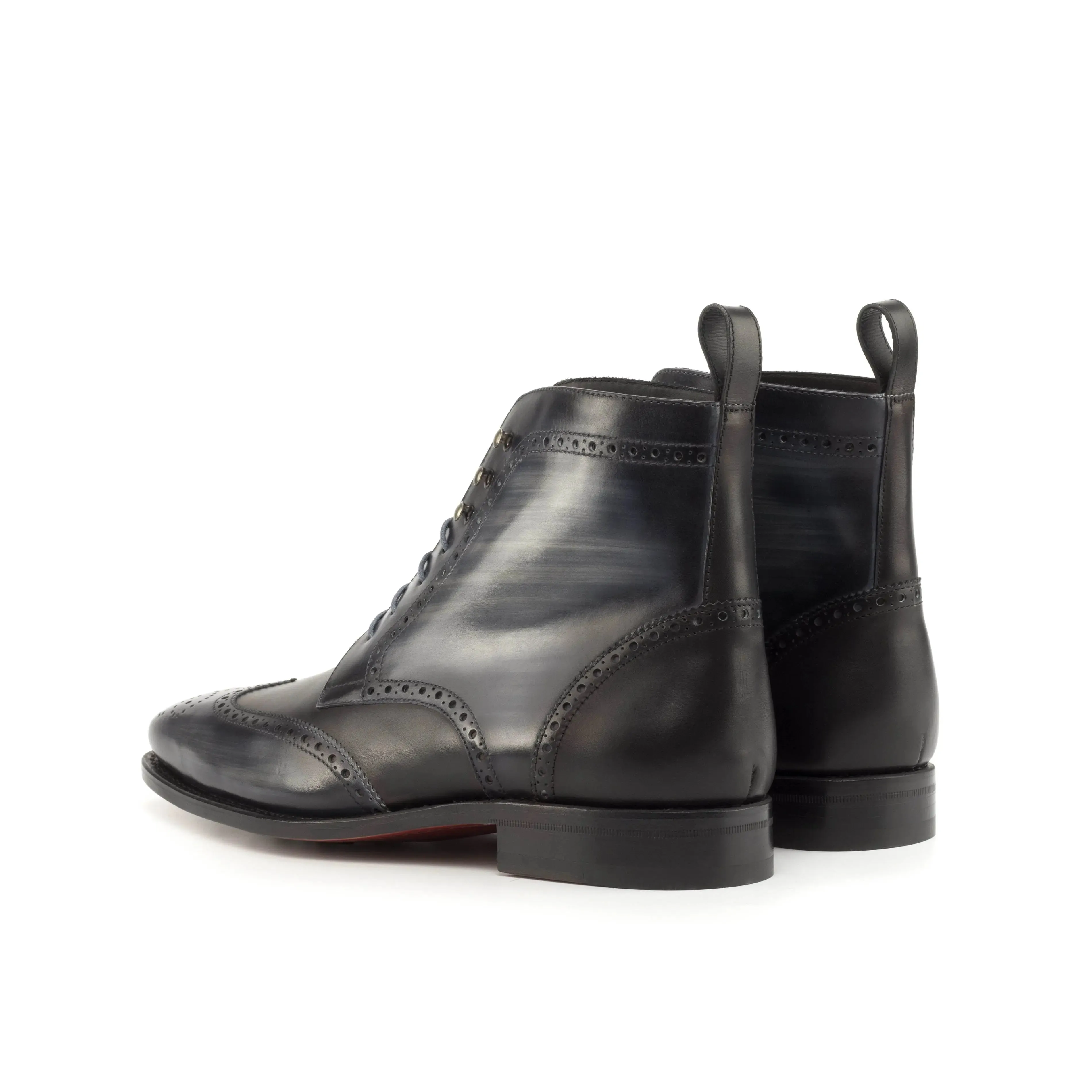 DapperFam Valiant in Grey / Black Men's Italian Leather & Hand-Painted Patina Military Brogue