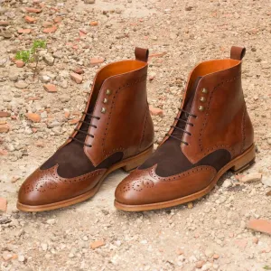 DapperFam Valiant in Med Brown / Brown Men's Italian Leather & Italian Suede Military Brogue