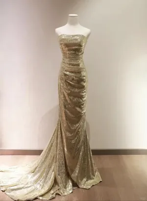 Elegant Chic Sequins Mermaid Scoop Long Formal Dress Gold Long Prom Dress Party Dress
