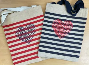 Heart Striped Jumbo Jute Bag