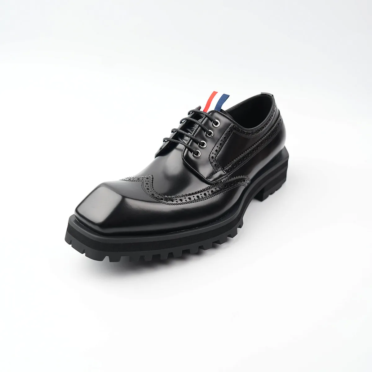 Men's Premium Black Wingtip Derby Shoes with Rugged Sole
