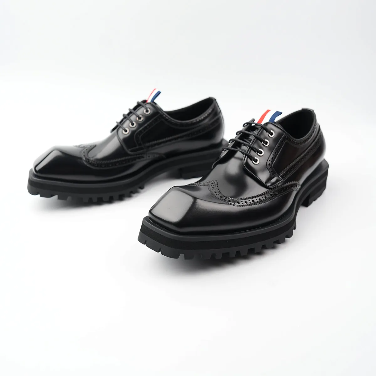 Men's Premium Black Wingtip Derby Shoes with Rugged Sole