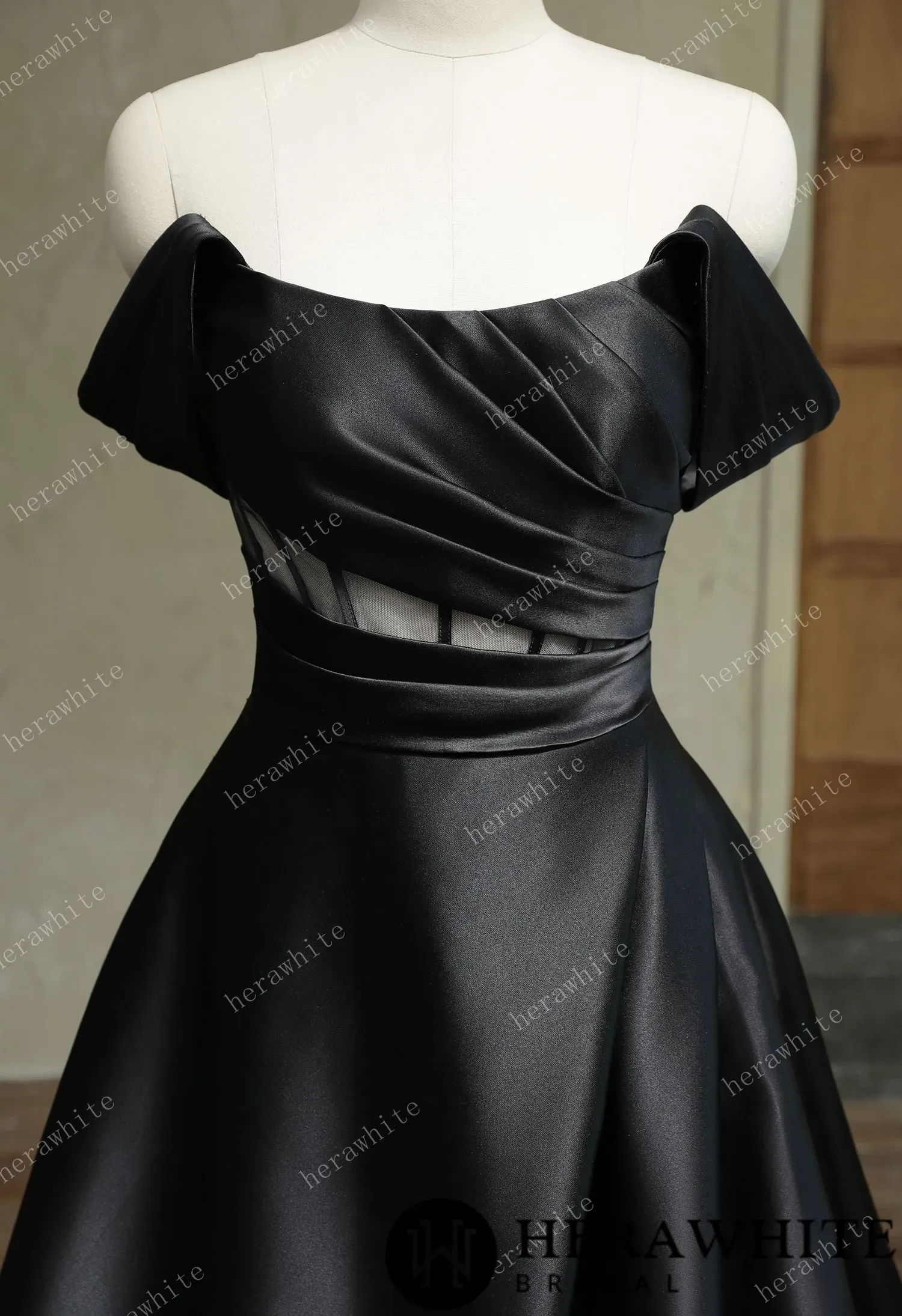 Modern Off Shoulder Grace Slit And Strapless Mikado Wedding Dress