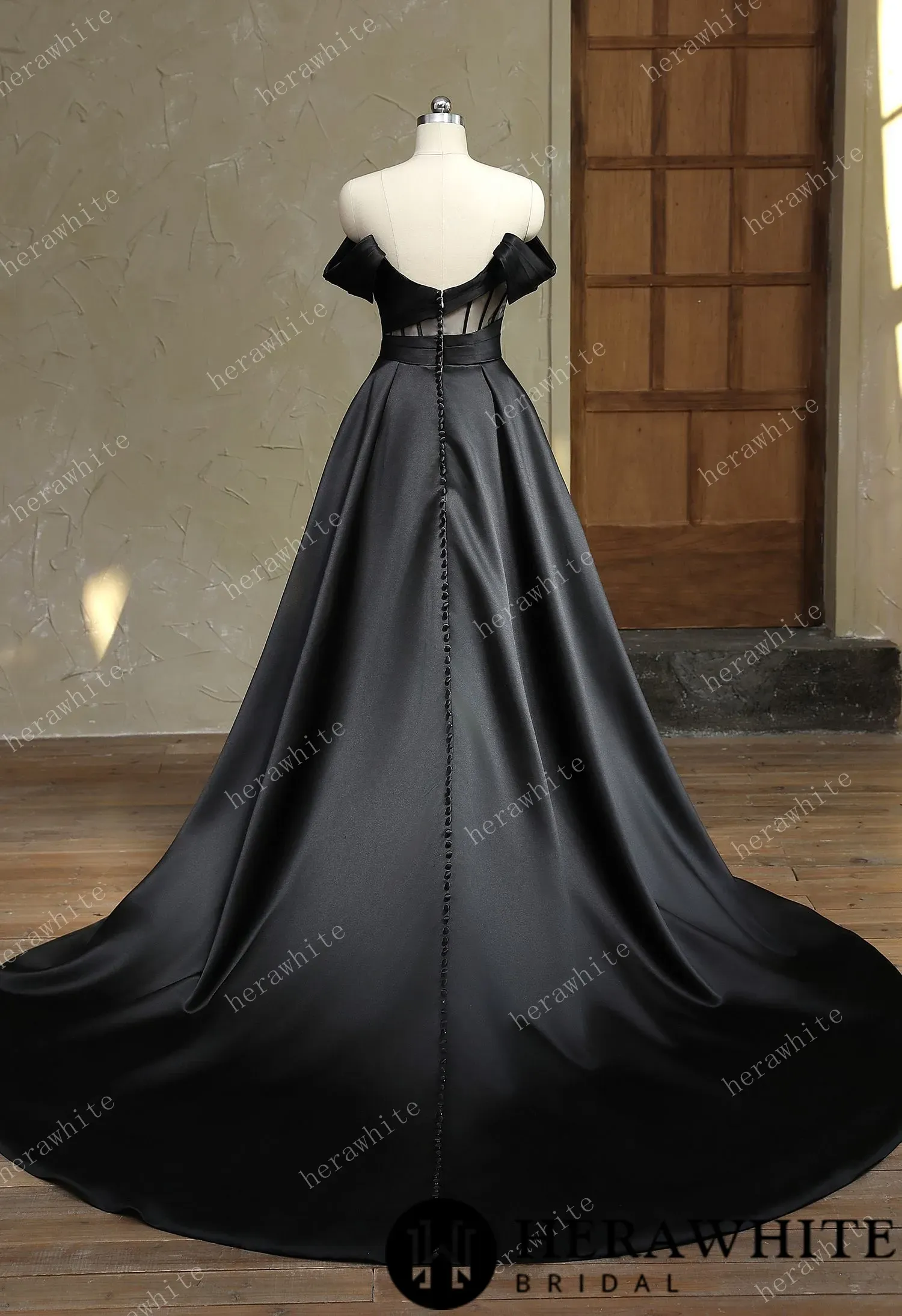 Modern Off Shoulder Grace Slit And Strapless Mikado Wedding Dress