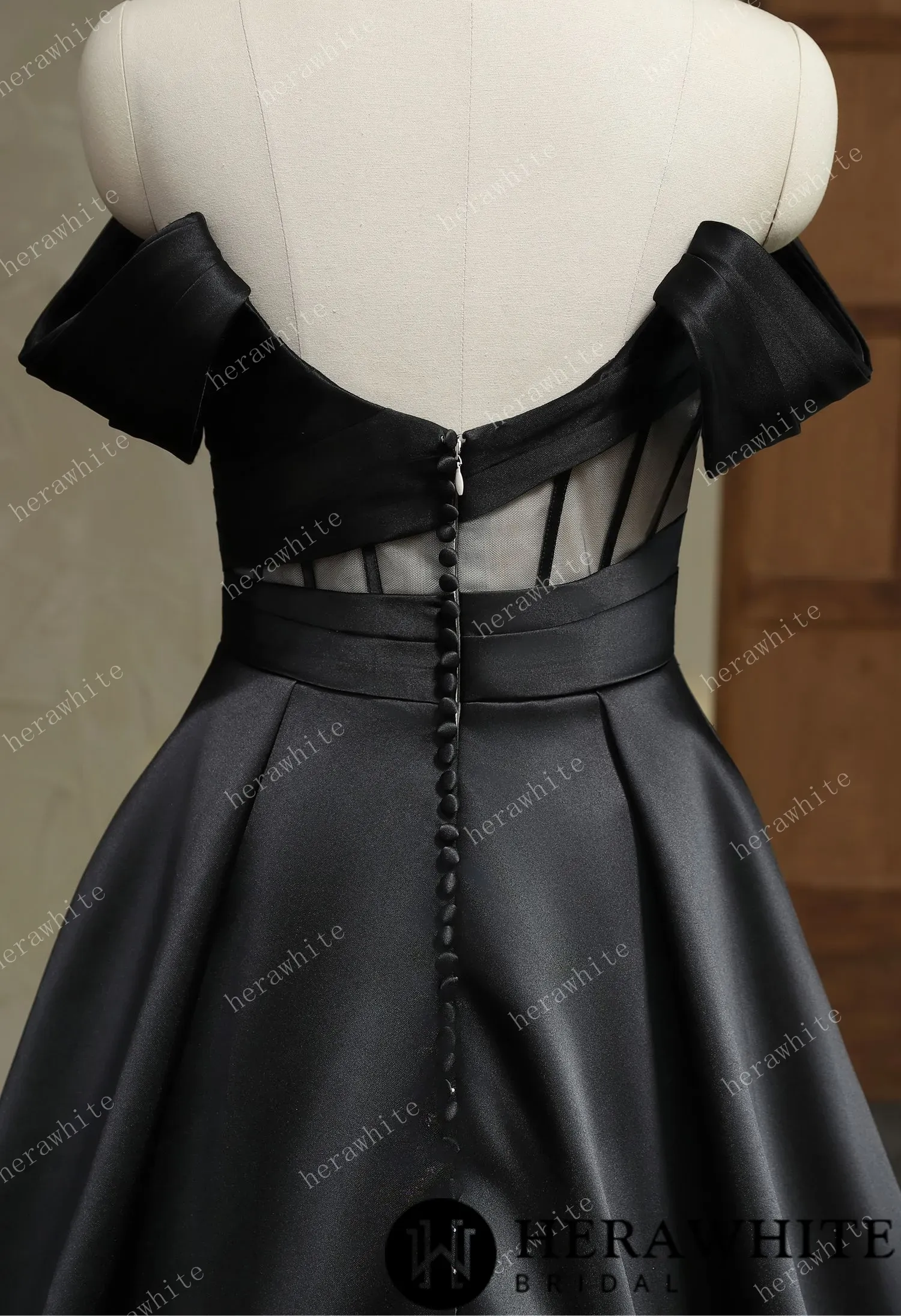 Modern Off Shoulder Grace Slit And Strapless Mikado Wedding Dress
