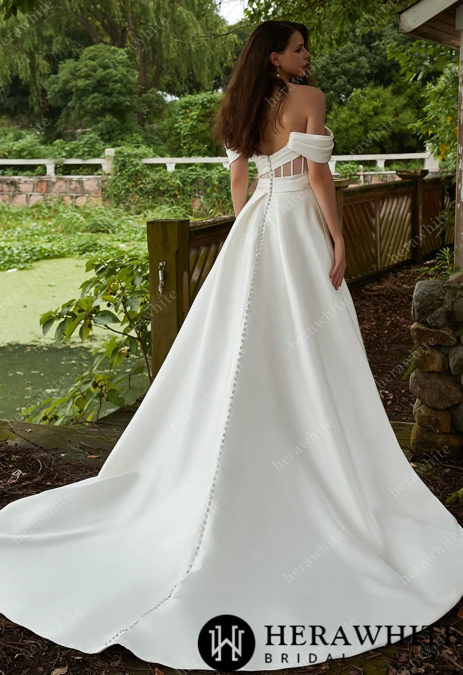 Modern Off Shoulder Grace Slit And Strapless Mikado Wedding Dress