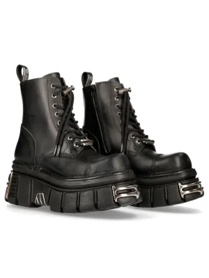 NEW ROCK Rugged Lace-Up Metallic Military Boots