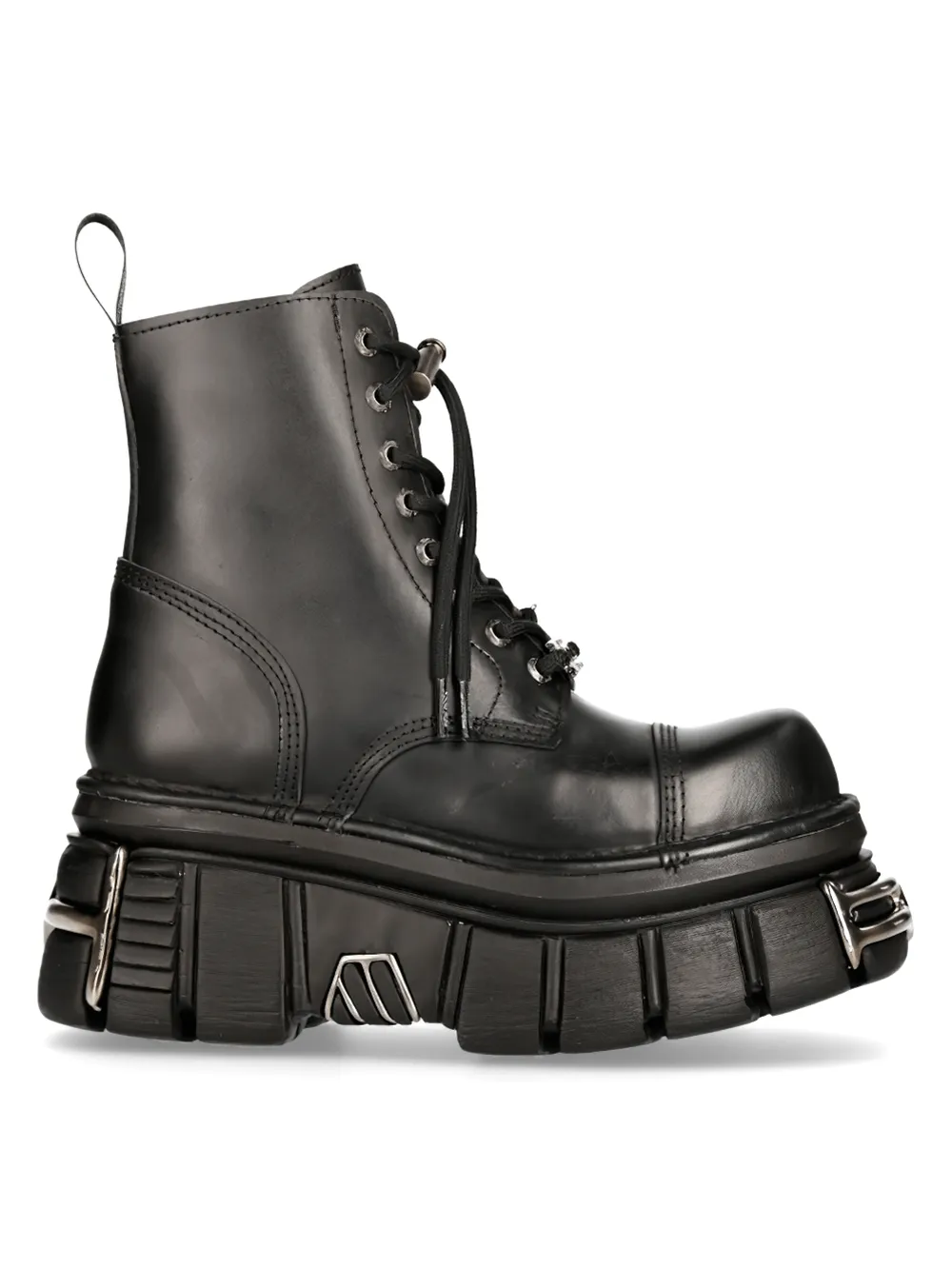 NEW ROCK Rugged Lace-Up Metallic Military Boots
