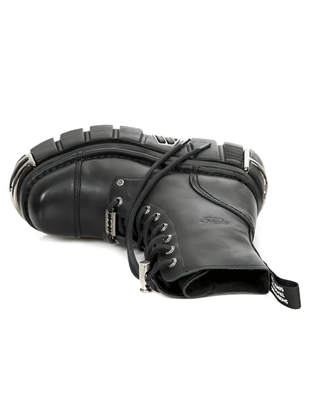NEW ROCK Rugged Lace-Up Metallic Military Boots