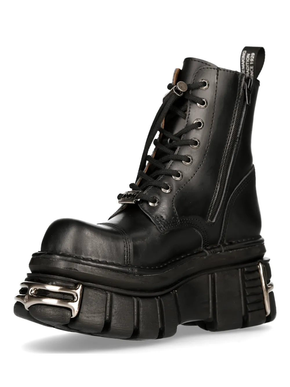 NEW ROCK Rugged Lace-Up Metallic Military Boots