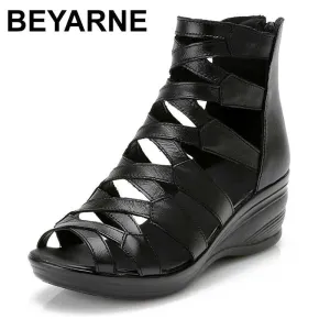 Summer Fashion genuine leather wedges flat sandals